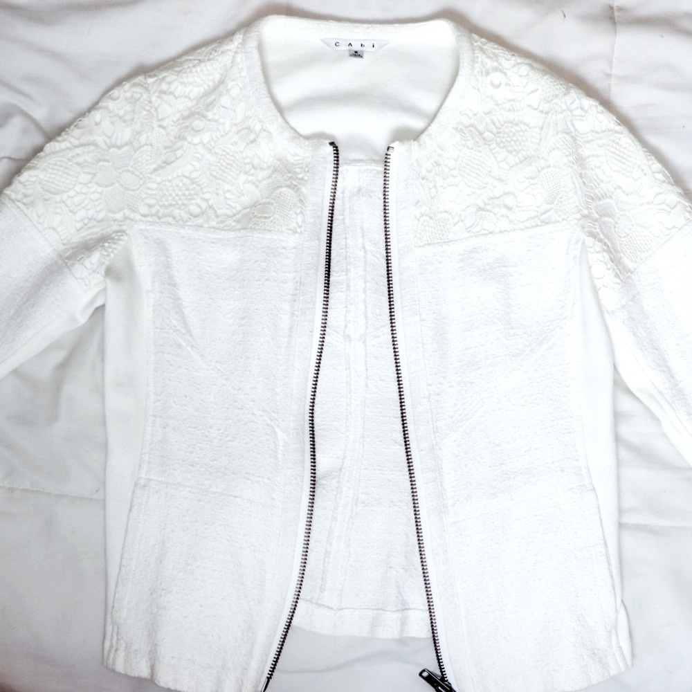 White zippered Jacket with floral shoulders